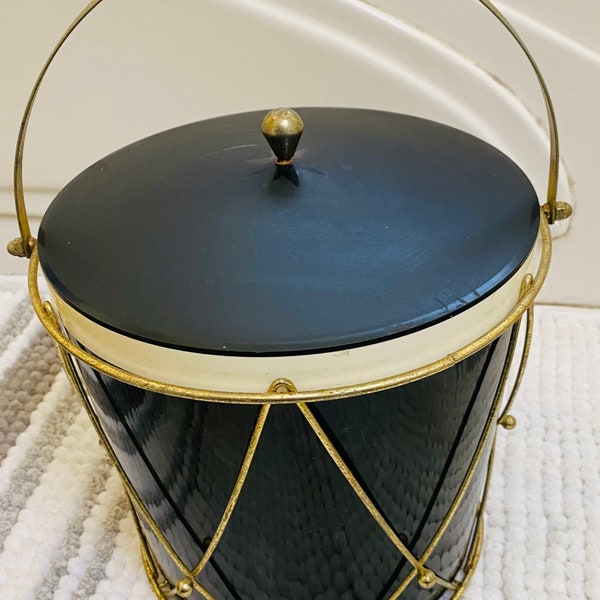 Vintage Thermos Drum Ice Bucket Black and Gold