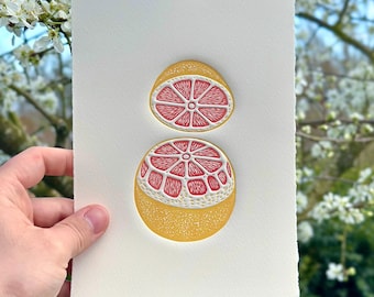 Grapefrukt - Original handgjort linoleumsnitt
