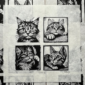 Cat Original Handmade Linocut Print - Title: Miau II