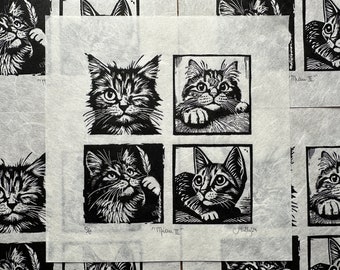 Cat Original Handmade Linocut Print - Title: Miau II
