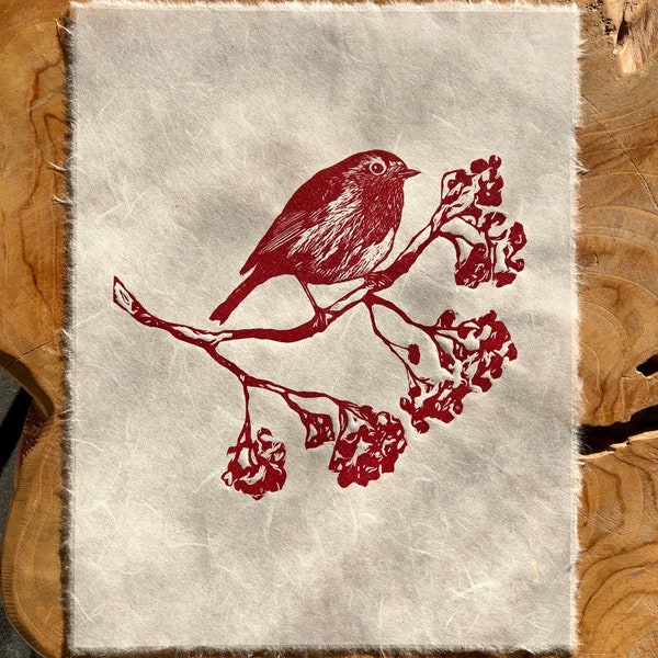 Linocut Robin Redbreast - Bird Linocut Print