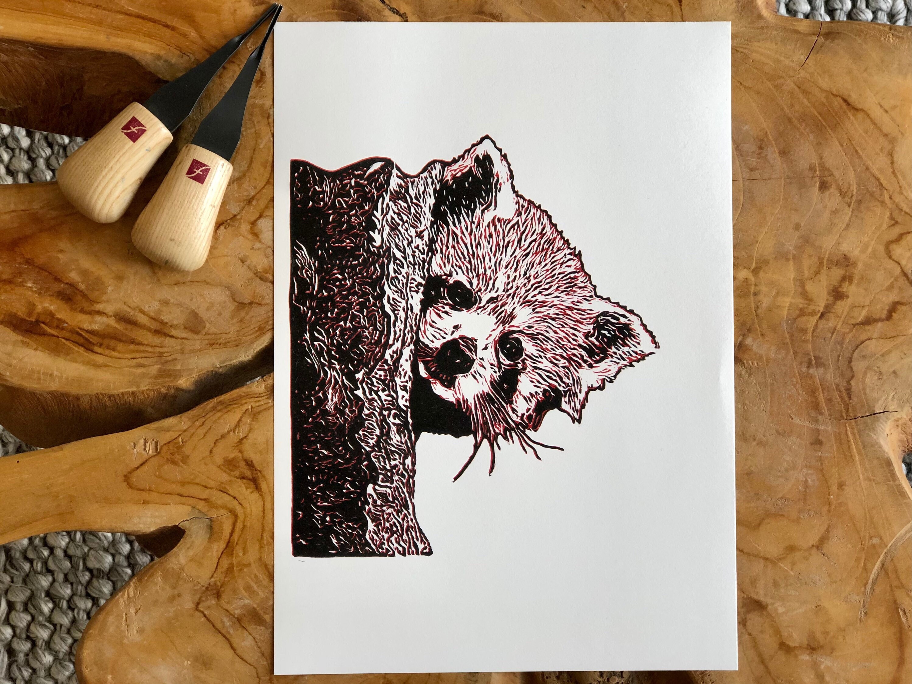 Red Panda Original Handmade Linocut Print Etsy