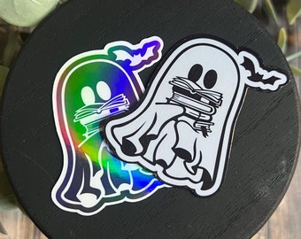 Reading Ghost with Bat Sticker l Book Sticker | Bookish Book Sticker | Decal for Kindle/Laptop