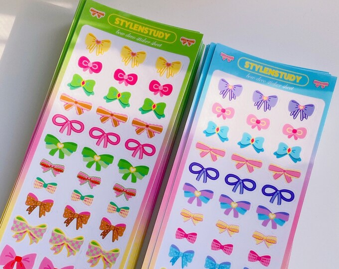 Kawaii Cute Bow Sticker sheet | clear stickers, photo card polco stickers, toploader deco stickers, kawaii journal, planner stickers