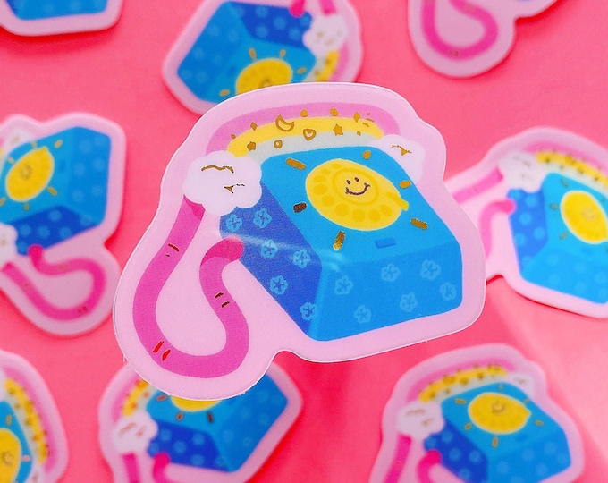 Cute Kawaii Retro Telephone Vinyl Waterproof diecut sticker | laptop water bottle tumblr sticker, planner sticker, sketchbook journal