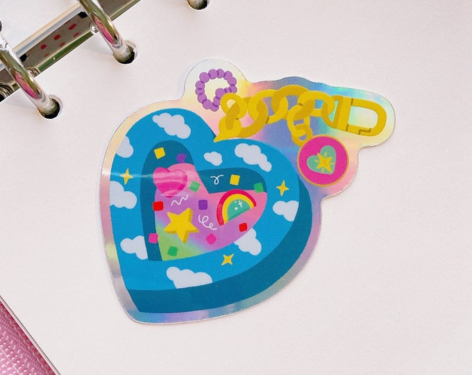 Cloudy heart shaker keychain Holographic vinyl sticker | 2.5 in