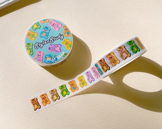 Jelly Bear washi tape | Cute kawaii style gummy bear character decorative tape bullet journal, planner, kpop journal, anime journal