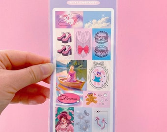 Girly princess fashion sticker sheet | scrapbook series, junk journal, bujo, kawaii stationery, planner stickers, kpop anime inspired