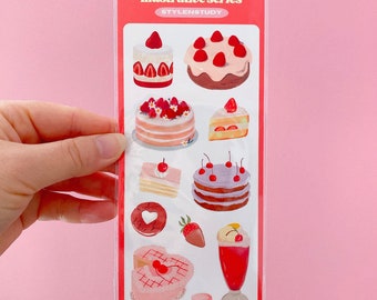 Strawberry cake sticker sheet | scrapbook series, junk journal, bujo, kawaii stationery, planner stickers, kpop anime inspired stickers