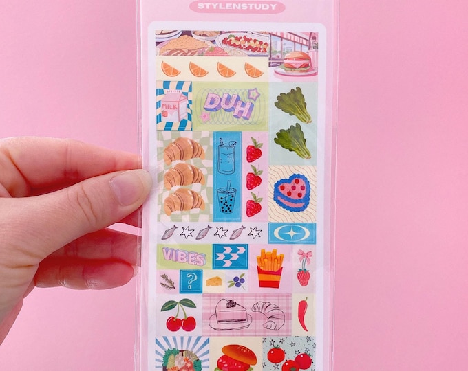 Food sticker sheet | scrapbook series, junk journal, bujo, kawaii stationery, planner stickers, kpop anime inspired stickers