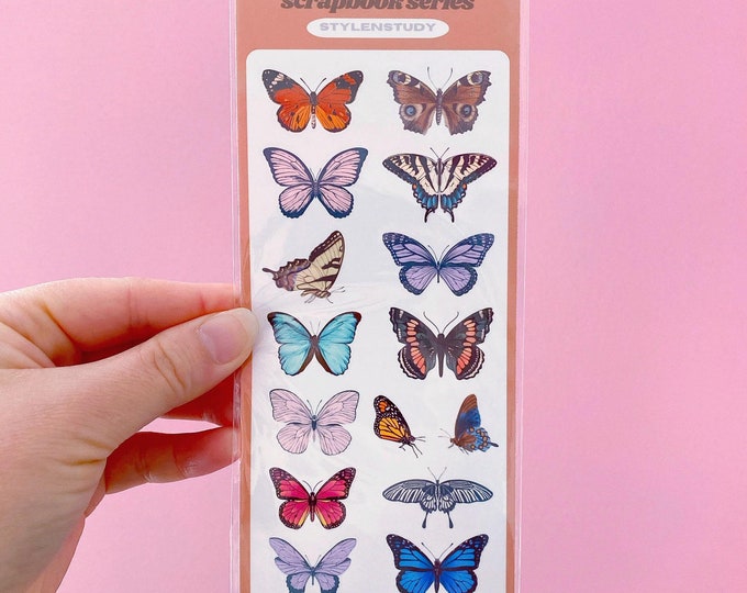 Butterflies sticker sheet | scrapbook series, junk journal, bujo, kawaii stationery, planner stickers, photo stickers