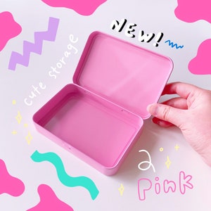 Pink Tin Case storage for stickers, small items, stationery organizer, washi tape organizer, toploader, polaroids, playing cards