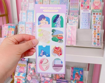 Anime inspired sticker sheet | illustrative series, junk journal, bujo, kawaii stationery, planner stickers, anime journal stickers