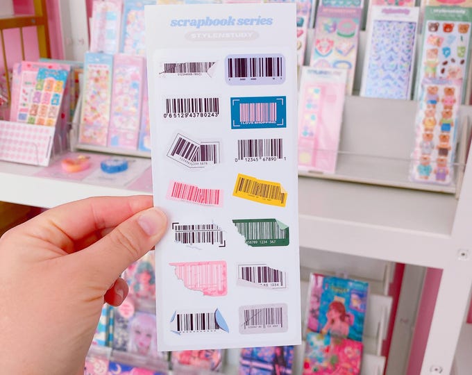 Retro Bar code sticker sheet | scrapbook series, junk journal, bujo, kawaii stationery, planner stickers, vintage scrapbook, y2k style
