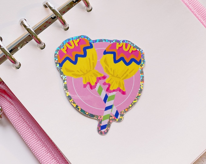 Cute Pink Yellow Lollipop Holographic vinyl sticker | 2.5 in