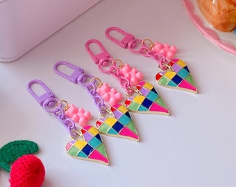 Colorful Heart Keychain, cute gummy bear keyring accessory