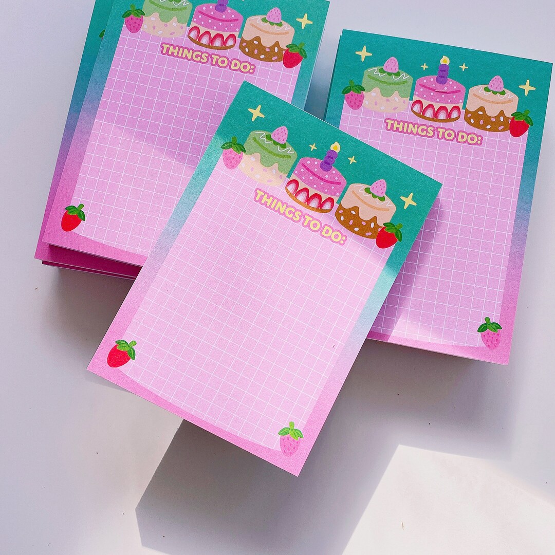 Strawberry Cake Things to Do Memo Pad Cute Kawaii Note Pad, Planner