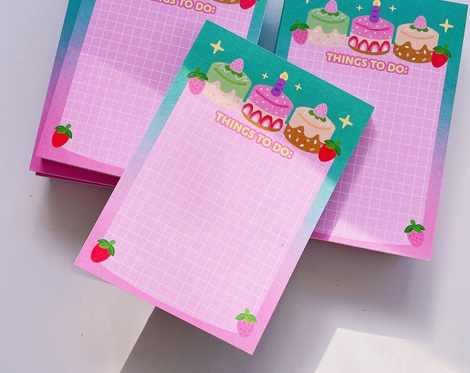 Strawberry Cake Things to do Memo pad | cute kawaii note pad, planner, note taking, binder journal, stationery office supplies gift