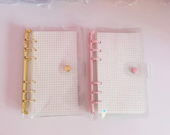 A6 ring binder journal | Grid paper included, kawaii aesthetic bujo, scrapbook, kpop anime journal, stationery supplies, GOLD & PINK