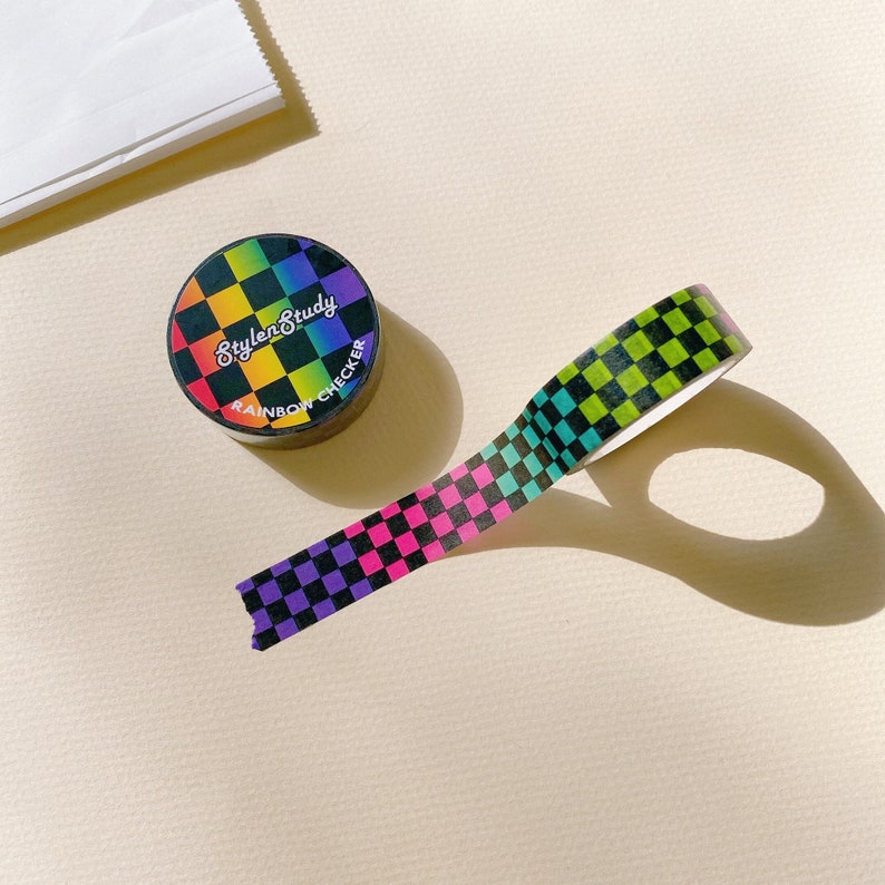 Rainbow Checker Washi Tape Retro Style Colorful Checker Etsy