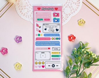 Cute Retro computer screen sticker sheet | music player, video recorder, bullet journal, planner, polcos, 6 ring binder