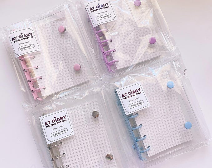 A7 Ring Binder journal | grid paper included | Aesthetic kawaii stationery, bullet journal, kpop journal, transparent double button binder