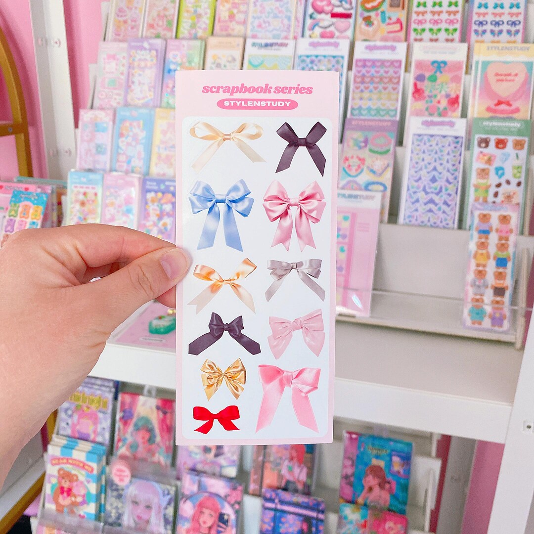Girly Cute Ribbon Bow Sticker Sheet | Scrapbook Series, Junk Journal ...