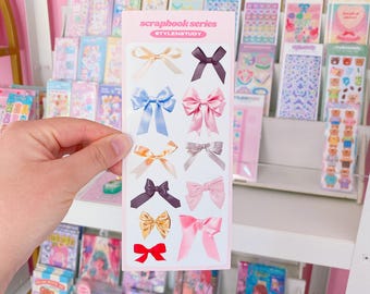 Girly cute ribbon bow sticker sheet | scrapbook series, junk journal, bujo, kawaii stationery, coquette, planner stickers