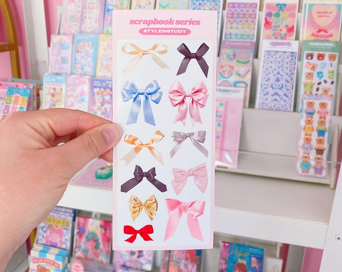 Girly cute ribbon bow sticker sheet | scrapbook series, junk journal, bujo, kawaii stationery, coquette, planner stickers