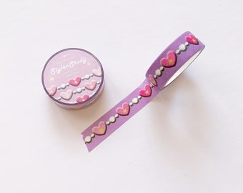 Lavender Purple Heart pearl bead washi tape | kpop journal, polcos, toploader, 6 ring binder, bullet journal, planner, stationery, kawaii