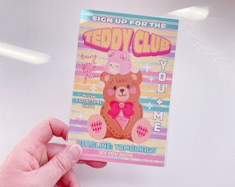 Teddy club art print post card | 4x6 inch wall decor, kawaii art, cute wall art, penpal, kawaii stationery, cute postcard collection