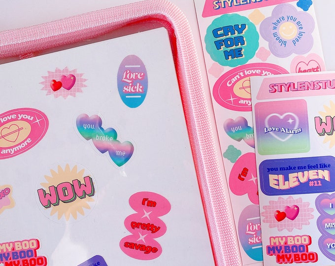 Fun Text Sticker sheet | Bright colorful text stickers love theme Break up theme for journaling, 6 ring binder, planner stickers, bujo