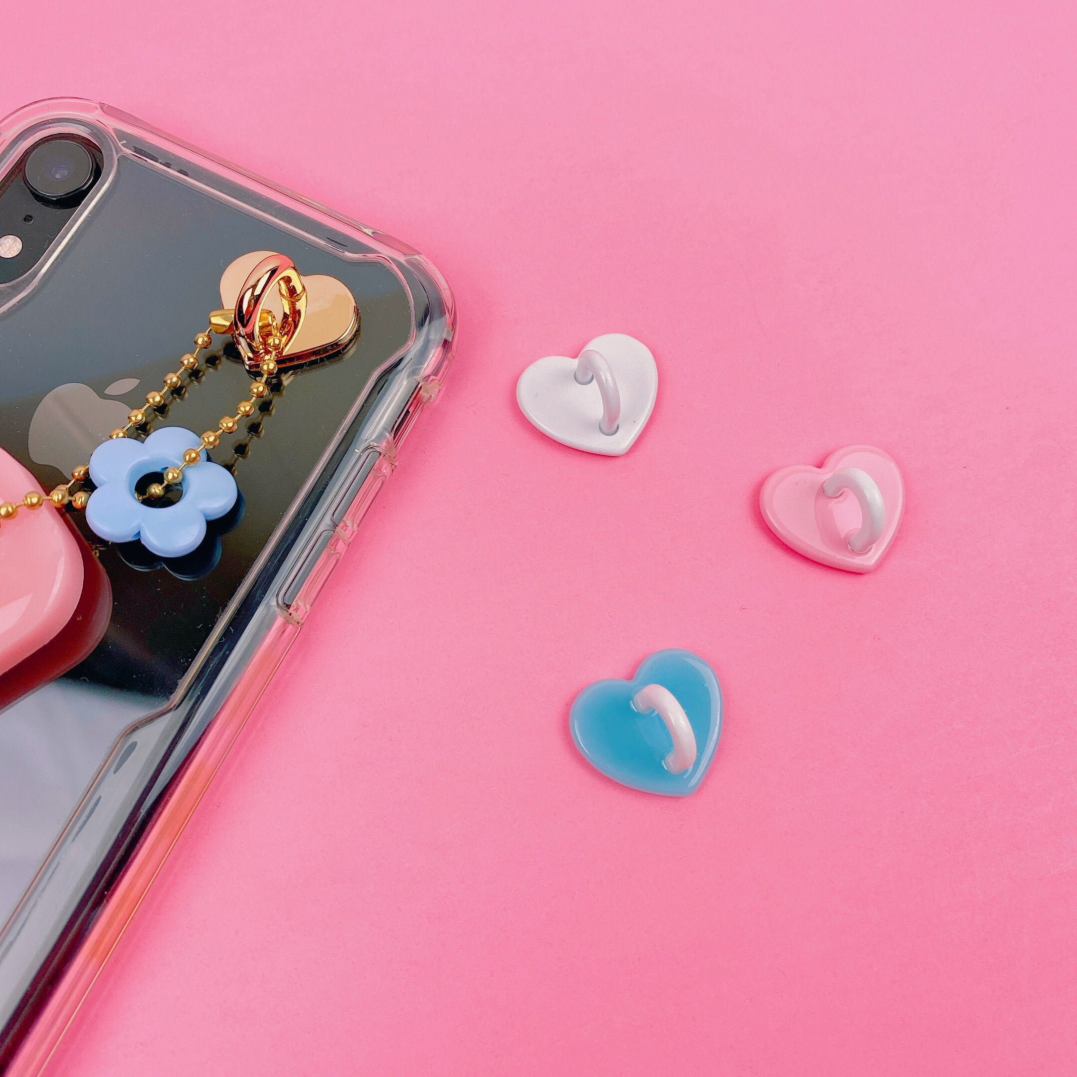 NEW***Cute Color Acrylic Heart Hook Phone Charm | White, Blue, Pink H…
