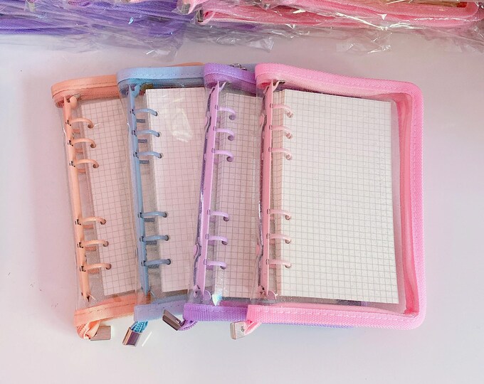 A6 zipper binder journal | Grid paper included, Cute kawaii aesthetic bullet journal, scrapbook, kpop anime journal, stationery supplies