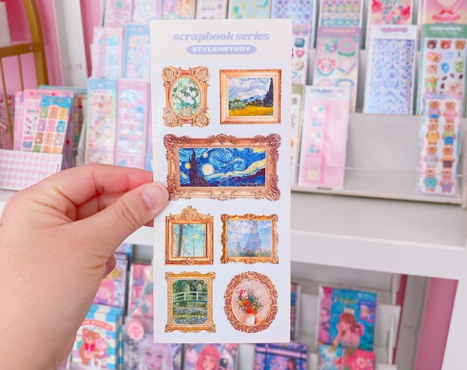 Aesthetic vintage frame sticker sheet | scrapbook series, junk journal, bujo, kawaii stationery, planner stickers, gold photo frame stickers
