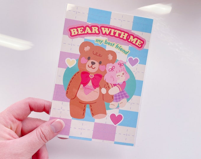 Bear with Me art print post card | 4x6 inch wall decor, kawaii art, cute wall art, penpal, kawaii stationery, cute postcard collection