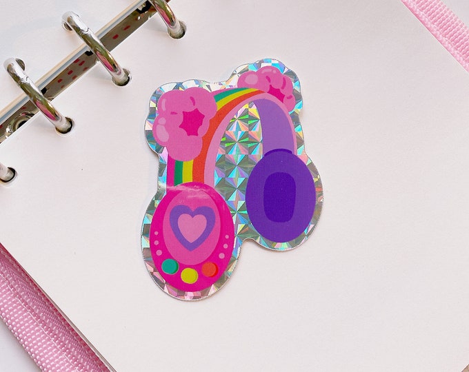 Vibrant Pop Bear Headphones Holographic vinyl sticker | 2.5 in