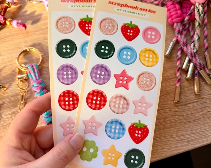 Buttons sticker sheet | scrapbook series, junk journal, bujo, kawaii stationery, planner stickers