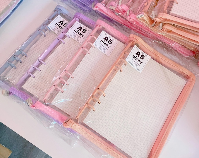 A5 zipper binder journal | Grid paper included, Cute kawaii aesthetic bullet journal, scrapbook, kpop anime journal, stationery supplies