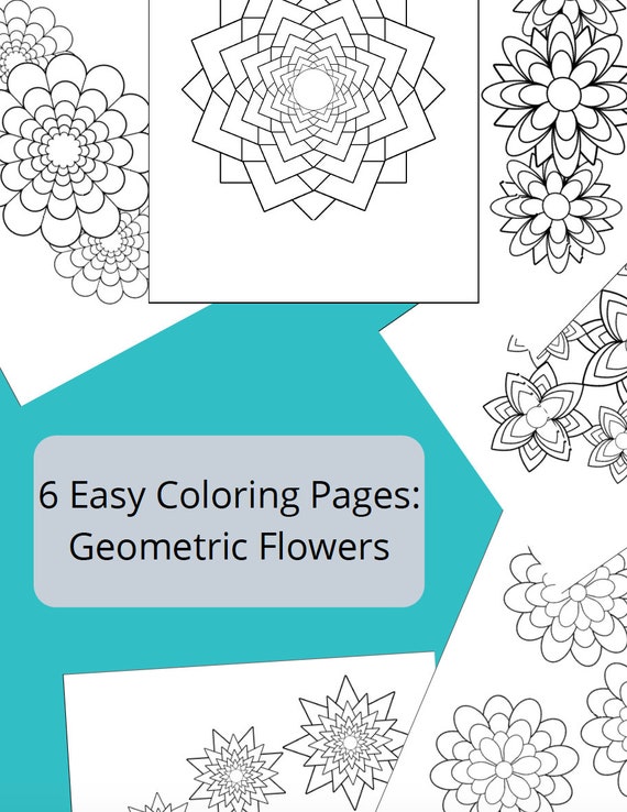 6 Easy Coloring Pages Geometric Flowers Etsy