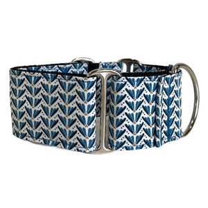 Dog Collar Blue Geometric Pattern | Martingale Dog Collar | Greyhound Collar , Whippet Collar , Lurcher Collar , Sighthound Collar |