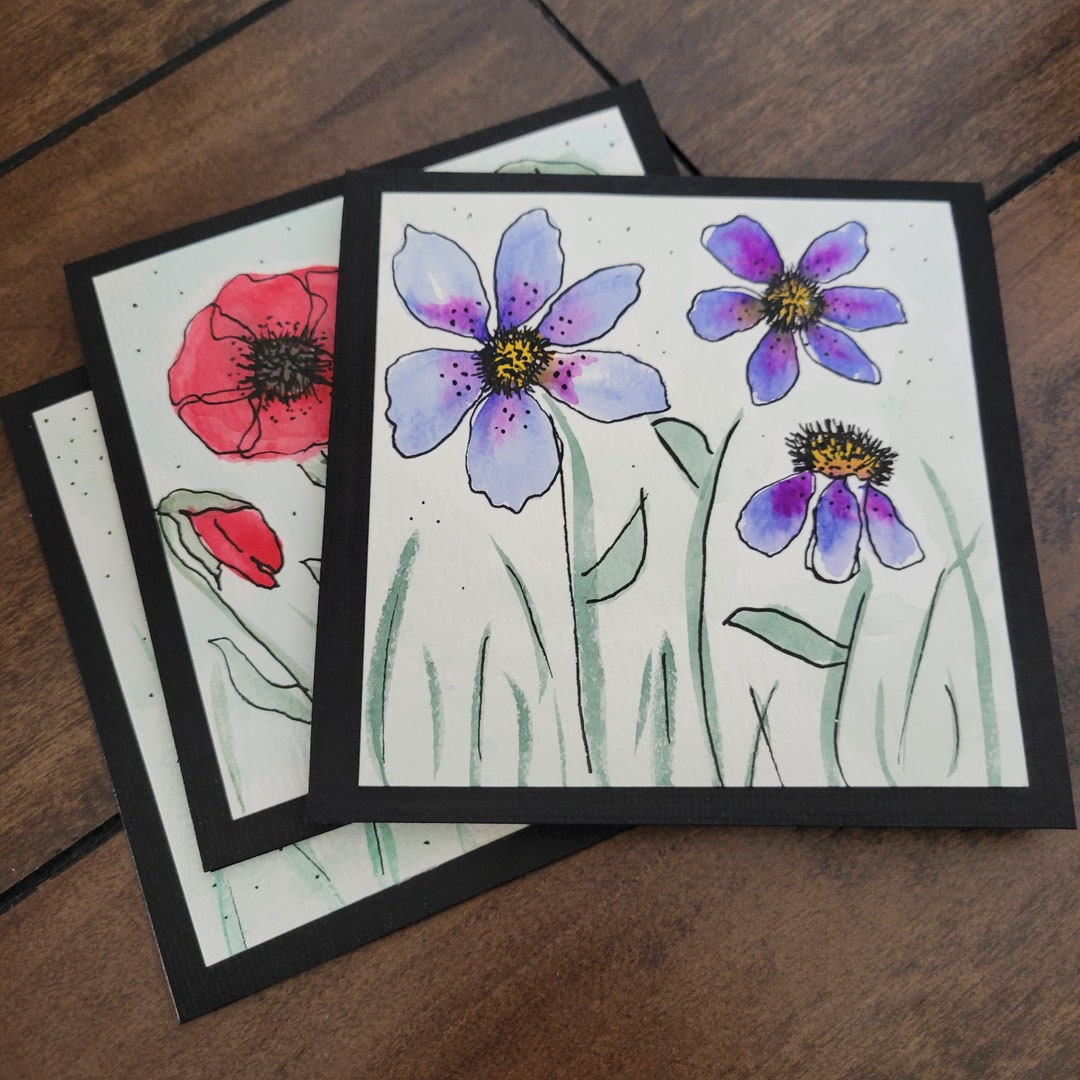 Hand Painted Original Watercolor Greeting Card 4.5 X 4.5 Floral Painted ...