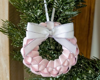 Light Pink Mini Wreath Ornament, Pink Shabby Chic Ornament, Pastel Ornaments, Pink Winter Ornaments, Satin Ornaments
