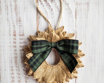 Plaid Christmas Wreath Ornaments, Farmhouse Ornaments, Rustic Ornaments