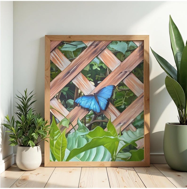 Bright Blue Butterfly Digital Download Art Print, Botanical Spring ...