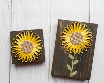 Yellow Sunflower Mini Tiered Tray Decor, Sunflower Sign,  Sunflower Wooden Decor, Flower Wood Art, Fall Wood Square, Autumn Decor