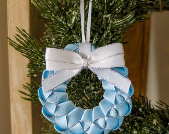 Light Blue Mini Wreath Ornament, Light Blue and White Christmas Ornament, Blue and Silver Ornaments, Pastel Ornaments, Winter Ornaments,