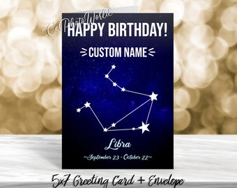 Libra Birthday Card - September Birthday Card - October Birthday Card - Blank Birthday Card - Custom Birthday Card - Handmade Birthday Card