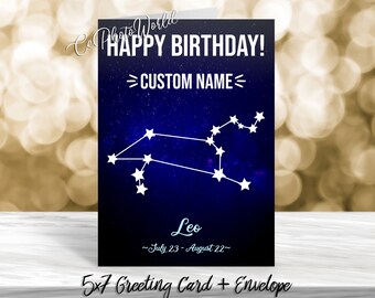Leo Birthday Card - August Birthday Card - July Birthday Card - Blank Birthday Card - Custom Birthday Card Gift - Handmade Birthday Card