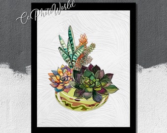 Succulent Art Print - Floral Home Decor - Simplistic Wall Hanging - Housewarming Gift Idea - Watercolor Wall Art - Botanical Wall Decor